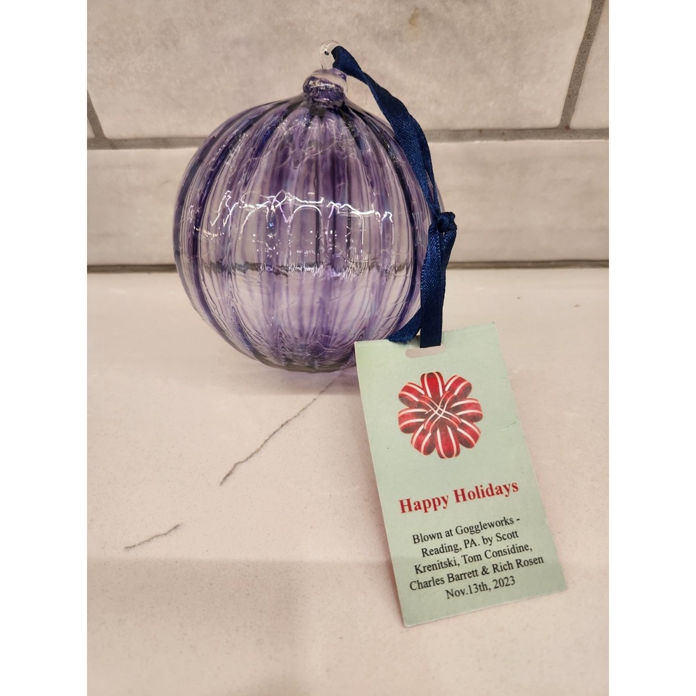 Hand‎ Blown Art Glass Orb Witches Ball Hanging Purple Ornament Goggleworks, PA